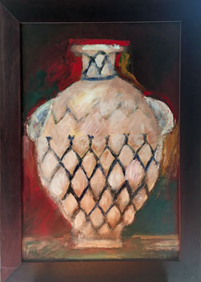 Framed Painting of a white antique clay pot.