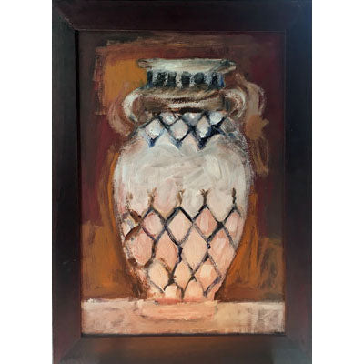 Framed vintage pottery art of a white clay pot