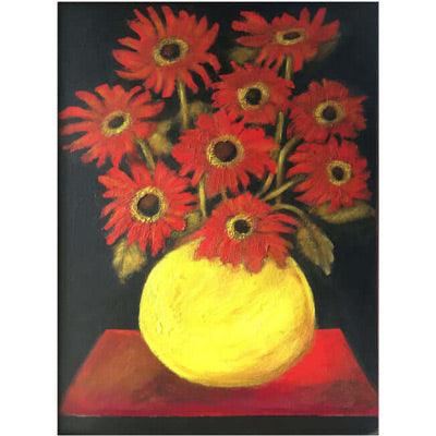 red daisies still life painting