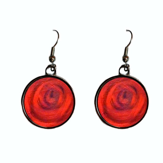 Roses. Red round drop earrings for women.