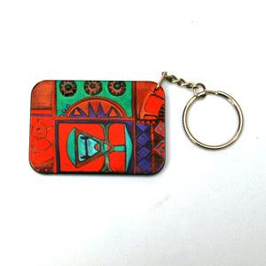 Train keychain for homekeys with modern abstract art. - defineartgifts