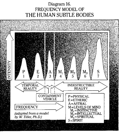 Diagram of the human subtle bodies with frequency model