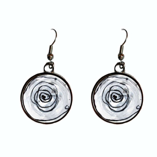 Desert White Rose. Modern round drop earrings for women - idalet and erica