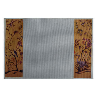 a-yellow-and-cream-textile-placemat-with-birds-and-roses