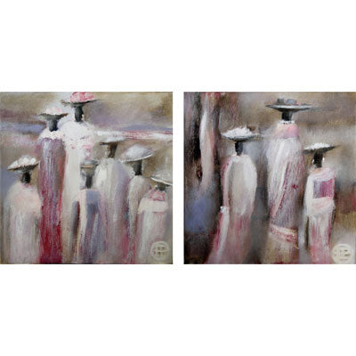Afternoon I & II modern wall art canvas prints in pink