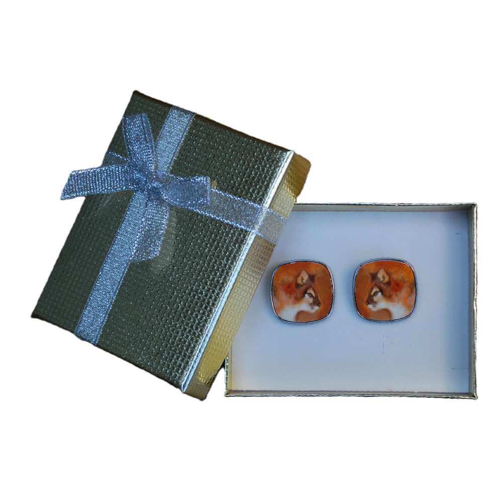 Mountain Lion - Art inspired jewellery - Square Stud Earring